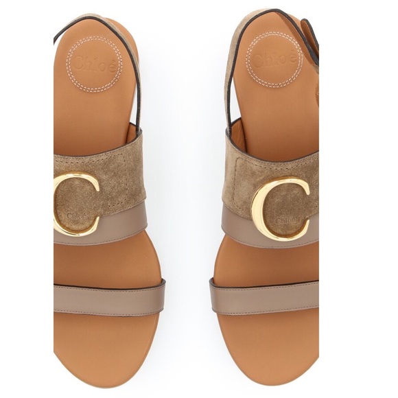 Chloé Grey C Logo Plaque In Motty Sandals - Picture 4 of 4